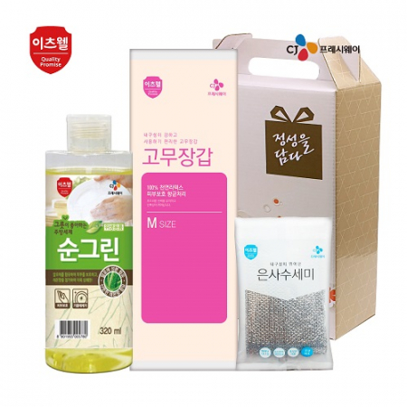 CJ 이츠웰 순그린 주방세제 (320ml 용기) , 고무장갑, 수세미 3종 세트 #2