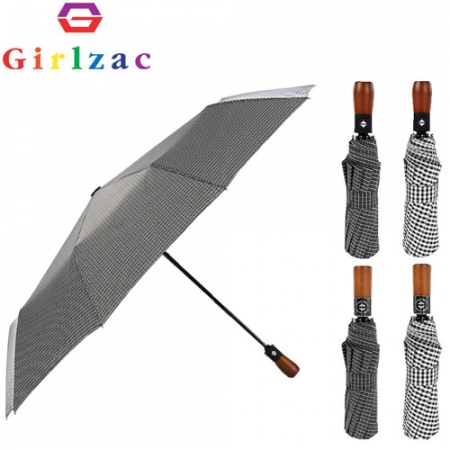 걸작 모던 체크 우드 핸들 3단 완전 자동우산, 고급 체크 우드 손잡이 3단 완전자동 우산 #2