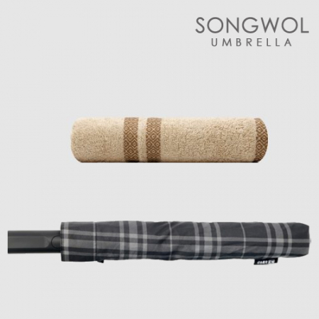 송월 2매입 세트) SWU 2단 모던 체크 우산+ 노을 타올 MJ #2