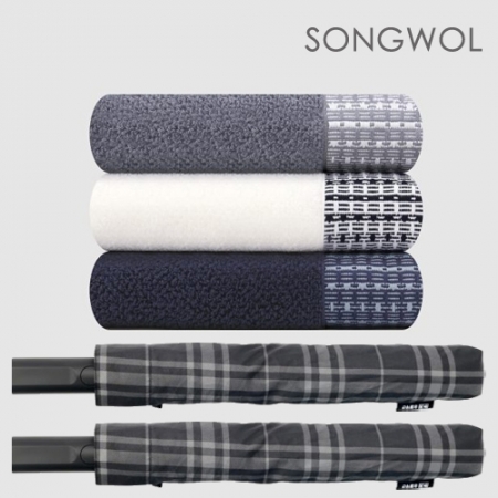 송월 5매입 세트) SWU 2단 모던 체크 우산+ 호텔컬렉션 톤 타올 MJ #3