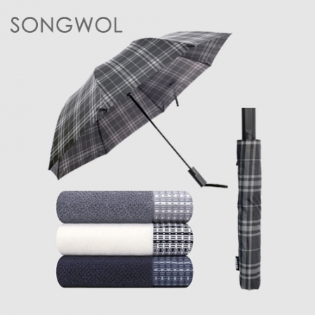 송월 5매입 세트) SWU 2단 모던 체크 우산+ 호텔컬렉션 톤 타올 MJ #2