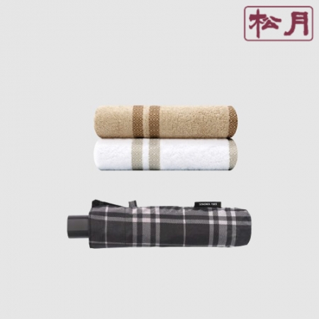 송월 3매입 세트) SWU 3단 모던체크 우산+ 노을 MJ 타올 #2