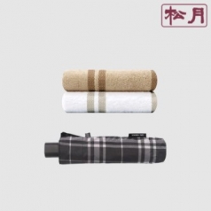 송월 3매입 세트) SWU 3단 모던체크 우산+ 노을 MJ 타올