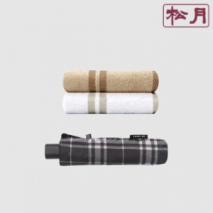 송월 3매입 세트) SWU 3단 모던체크 우산+ 노을 MJ 타올