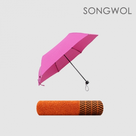 송월 2매입 세트) SWU 3단 미니 하운드 체크 우산+ 호텔컬렉션 어로우 타올 #2