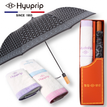 협립 2단 클래식실버 원목손 우산+눈꽃 타올 1P 세트 #2