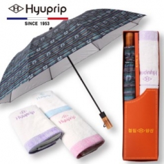 협립 2단 멀티 실버 원목손 우산+눈꽃 타올 1P 세트