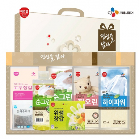 CJ 순그린 주방세제 (320ml) , 순그린 주방세제 (리필) , 하이파워 액체세제, 피오린 섬유유연제, 위생장갑, 고무장갑, 수세미 7종세트 #2