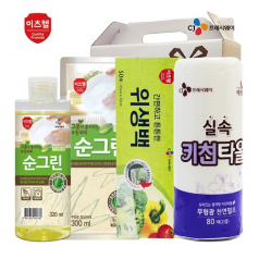 CJ 순그린 주방세제 용기, 순그린 주방세제 리필, 위생백, 키친타올 4종세트