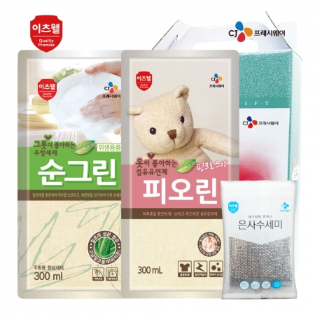CJ 이츠웰 순그린 주방세제 (리필) , 피오린 섬유유연제, 수세미 3종세트 #2