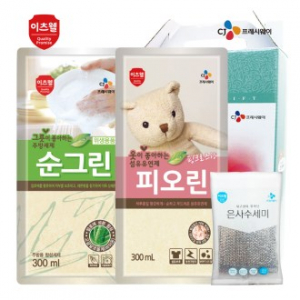 CJ 이츠웰 순그린 주방세제 (리필) , 피오린 섬유유연제, 수세미 3종세트