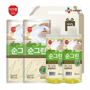 CJ 이츠웰 순그린 주방세제 320ml 용기 2개, 순그린 주방세제 300ml 리필 2개