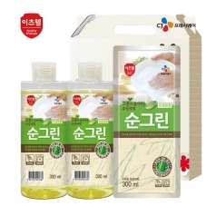 CJ 이츠웰 순그린 주방세제 320ml 용기 2개, 순그린 주방세제 300ml 리필 3종세트