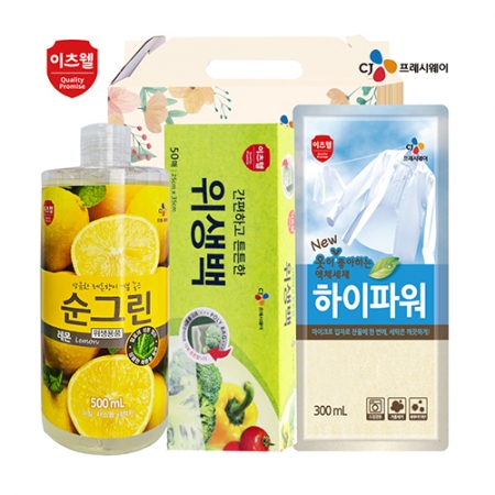 CJ 순그린 주방세제 (레몬 500ml 용기) , 하이파워 액체세제, 위생백 3종세트 #3