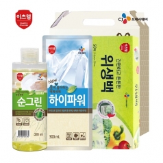 CJ 순그린 주방세제 (320ml 용기) , 하이파워 액체세제, 위생백 3종세트