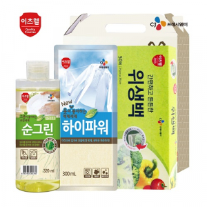 CJ 순그린 주방세제 (320ml 용기) , 하이파워 액체세제, 위생백 3종세트