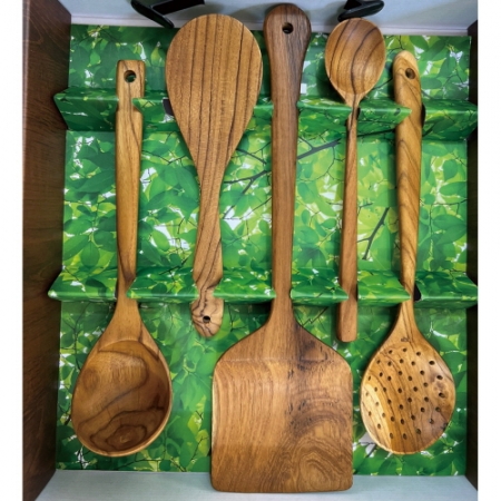 티크우드 조리도구 5종 세트 뒤집개, 국자, 주걱, 요리스푼, 망국자 #3