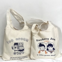 블루베리 잼/아이스크림 패턴 아이보리 에코백