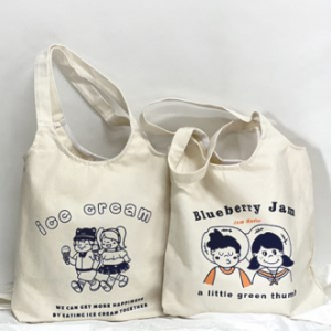 블루베리 잼/아이스크림 패턴 아이보리 에코백