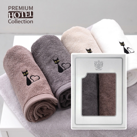 프리미엄 호텔수건 러브 캐츠 타올 170g 2P 세트 #2