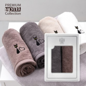 프리미엄 호텔수건 러브 캐츠 타올 170g 2P 세트