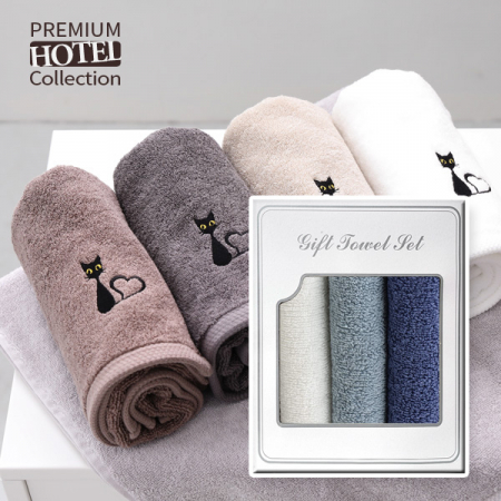 프리미엄 호텔 수건 러브 캐츠 170g 3P 세트 #2