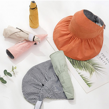 양면형 체크&파스텔 돌돌이 코튼 썬캡 #2