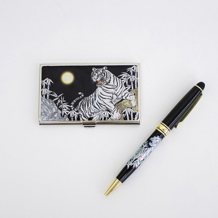 고급 자개 볼펜 2종 세트 호랑이 명함케이스 + 금장 자개 볼펜 #2