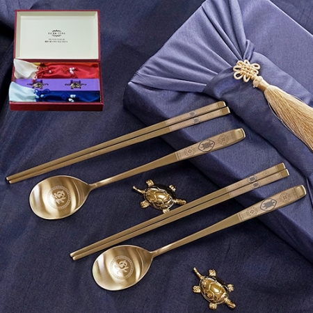 청색거북 티타늄 부부수저 보자기 선물세트 #2