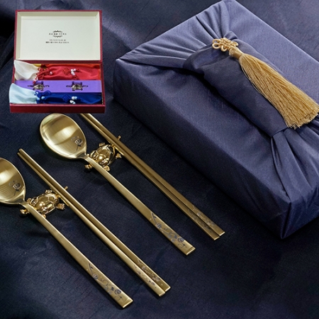 푸른 장미 티타늄 부부 수저 보자기 선물세트 #2