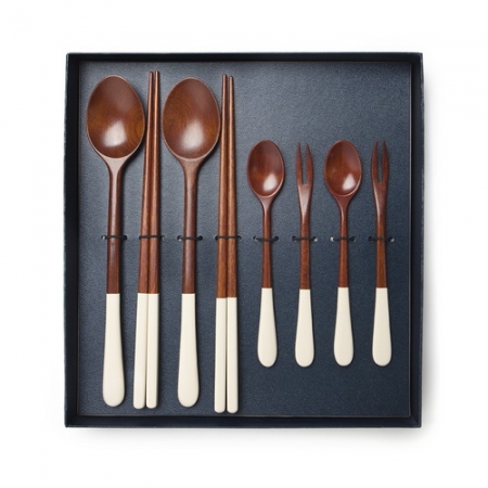 숨쉬는 나무 파스텔 수저, 티스푼, 포크 2인 선물세트 #2