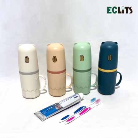 에클리츠 휴대용 곰돌이 칫솔통 칫솔 치약 2080 커플 세트 칫솔 꽂이 칫솔 보관함 양치컵 #2