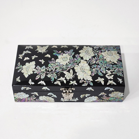 아름누리 블랙 한지목단꽃 다용도 직사각형 보석함 #2
