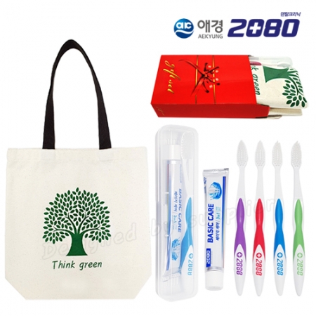 선물세트 에코백 애경 2080 칫솔+2080 치약 칫솔 치약 세트 #2