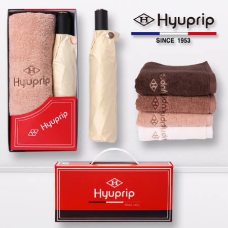 협립 3단 암막 골든베이지 30D 수동식 우양산+40수 호텔 코마 180타올 1p- 세트 #2