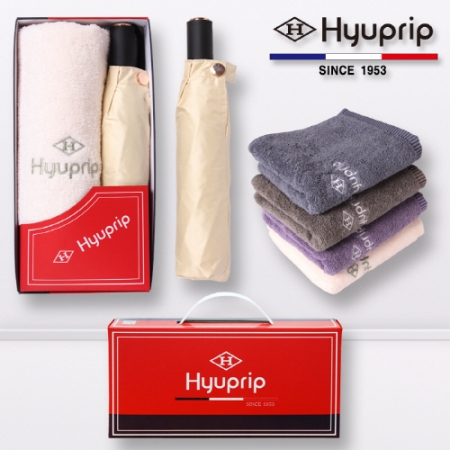 협립 3단 암막 골든베이지 30D 수동식 우양산+호텔 코마 170타올 1p 세트 #2