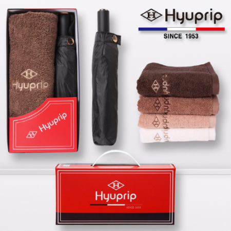 협립 3단 암막 골든블랙 30D 수동식 우양산+40수 호텔 코마 180타올 1p- 세트 #2