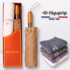 협립 3단60 엔티크 브라운 고밀도 완전자동 우산+호텔 코마 170타올 1p- 세트