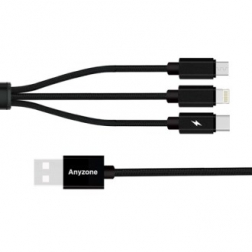 애니존 3 WAY 올인원 메탈 케이블 3 IN 1 고속 충전 데이터 케이블 58C 2M (롱케이블)