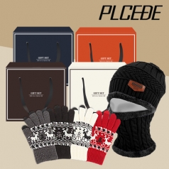 플씨드 스마트터치 사슴장갑 + 기모 니트 비니, 넥워머 세트