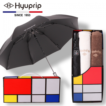 협립 암막 고밀도 커넥션 2단 65 우산 + 40수 180 호텔타올 2P 우산 타올 세트 (양산겸용) #2