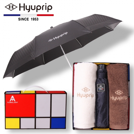 협립 3단 암막 고밀도 커넥션 우산 + 40수 180 호텔타올 2P - 우산 타올 세트 (양산겸용) #2