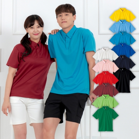 포 버튼 쿨레쉬 카라 반팔 티셔츠, 남성 여성 티셔츠 #2