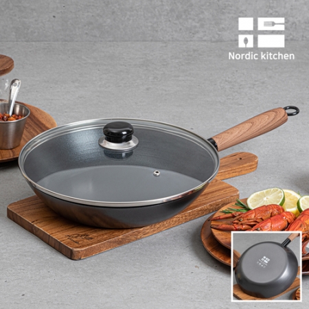 노르딕키친 인덕션 겸용 (IH) 무쇠 후라이팬 28cm + 유리 뚜껑 2개 #2