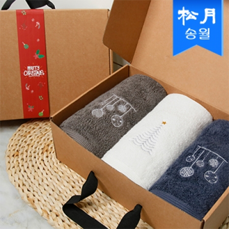 [송월타올] 크리스마스 징글벨 3매 선물세트 (크라프트+띠지) #2