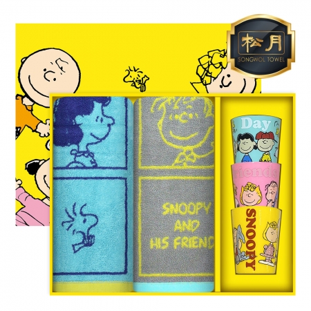 [스누피 전용 타올 컵 세트]스누피 카툰 타올 40 2p + 스누피 3p 컵 세트 #2