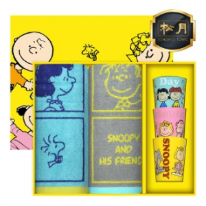 [스누피 전용 타올 컵 세트]스누피 카툰 타올 40 2p + 스누피 3p 컵 세트