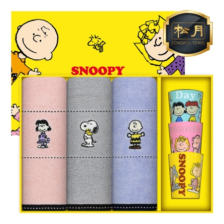 [스누피 전용 타올 컵 세트]스누피 프렌즈40 세면타올 3p + 스누피 3p 컵 세트 #2