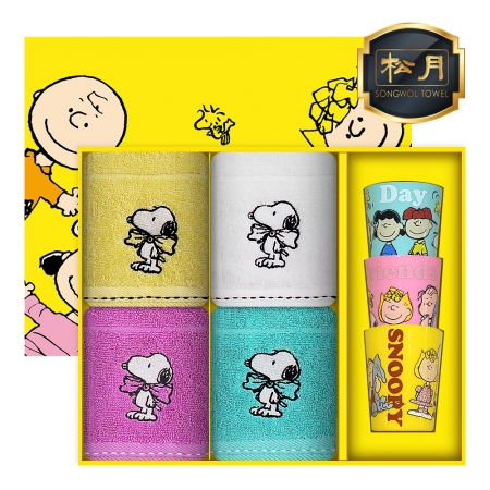 [스누피 전용 타올 컵 세트]스누피 왕리본36 핸드타올 4p + 스누피 3p 컵 세트 #2
