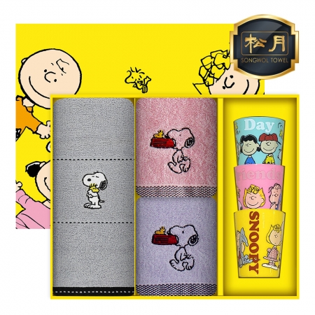 [스누피 전용 타올 컵 세트]스누피 프렌즈40 세면타올 1p + 블럭블랙 34 2p + 스누피 3p 컵 세트 #2